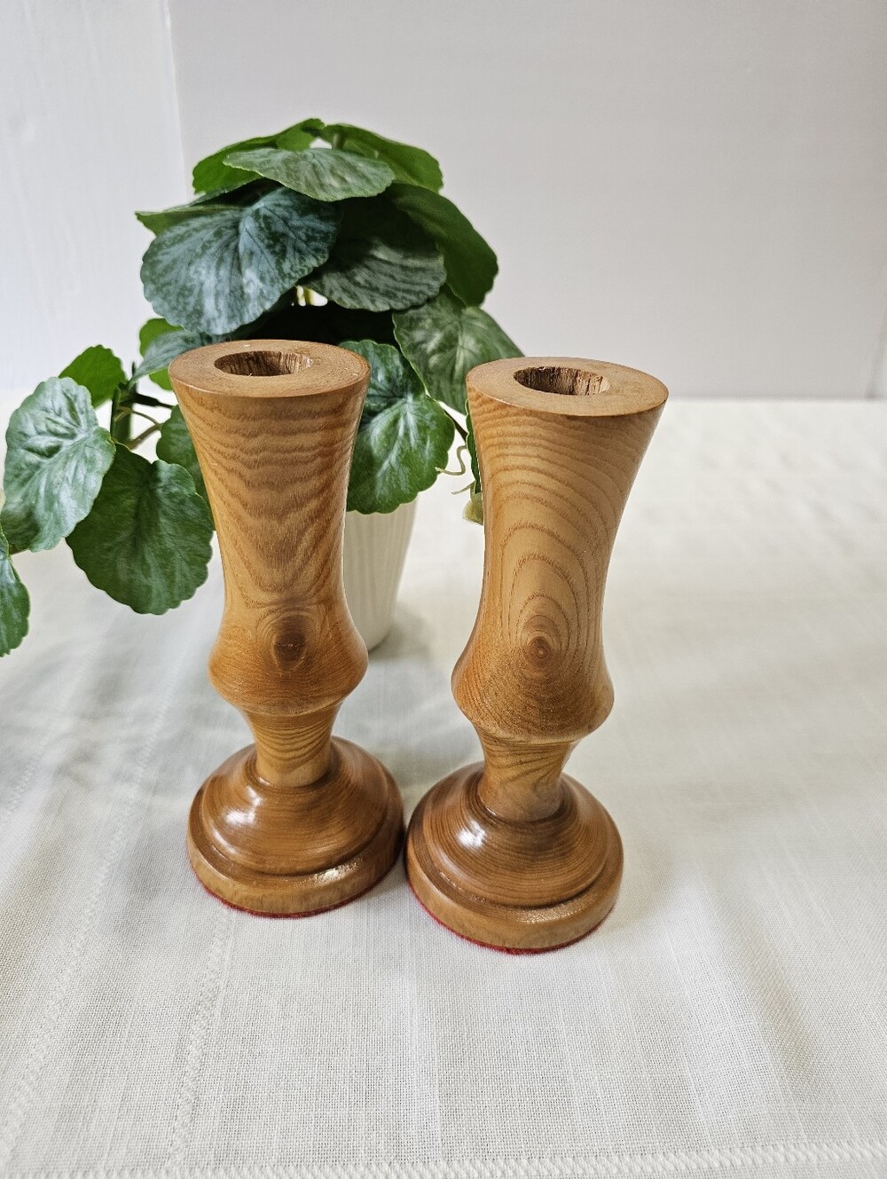Vintage Wooden Turned Candle Holders - Natural Wood Finish